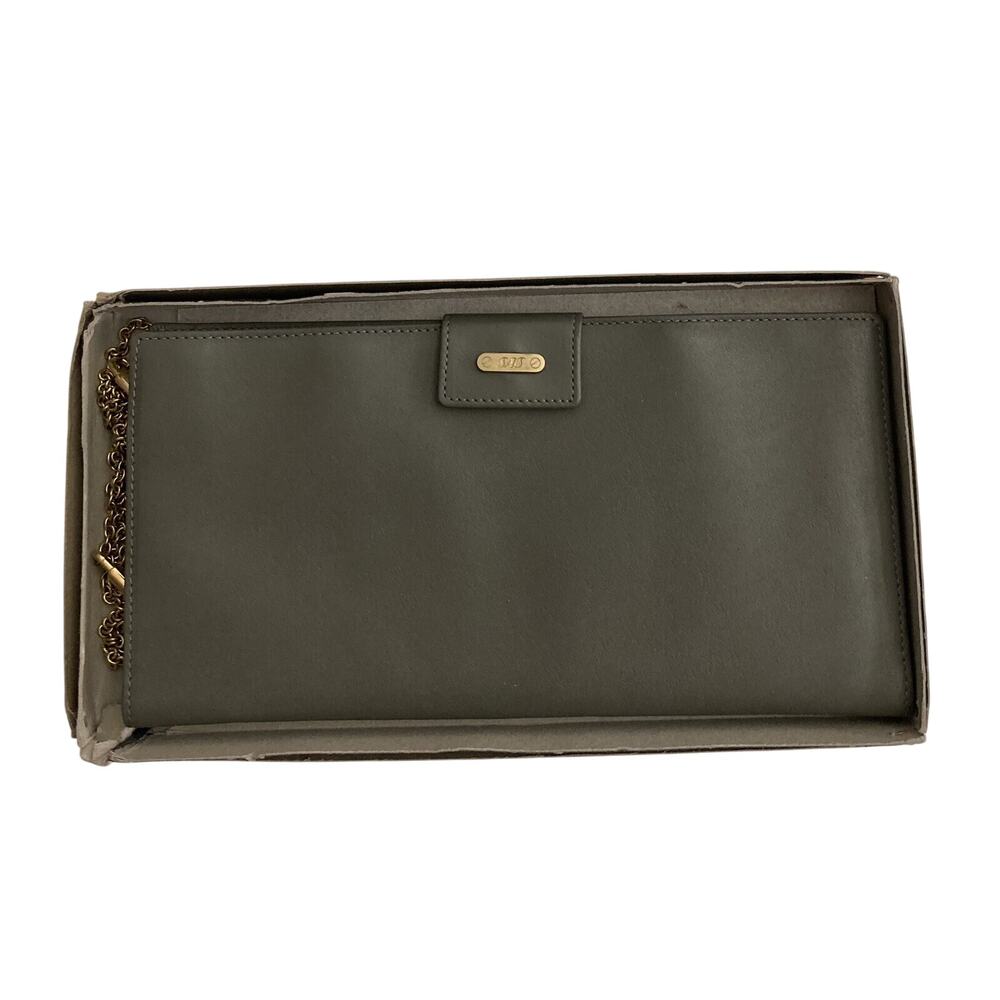 Vtg Womens Large SAS Faux Leather Travel Wallet Crossbody Purse Green Gray NOS